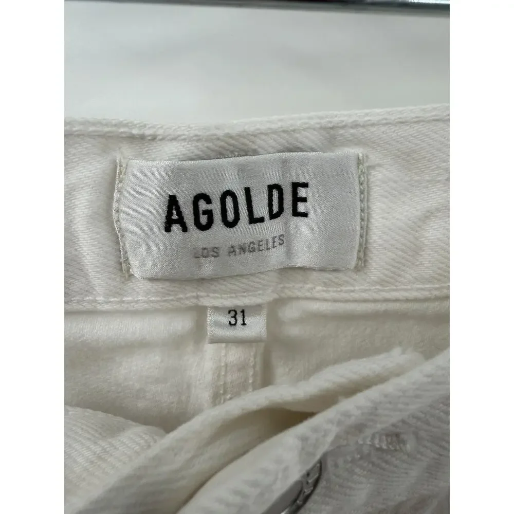 AGOLDE Women’s Parker Long Cotton Denim Shorts Anthropologie Size 31 White
